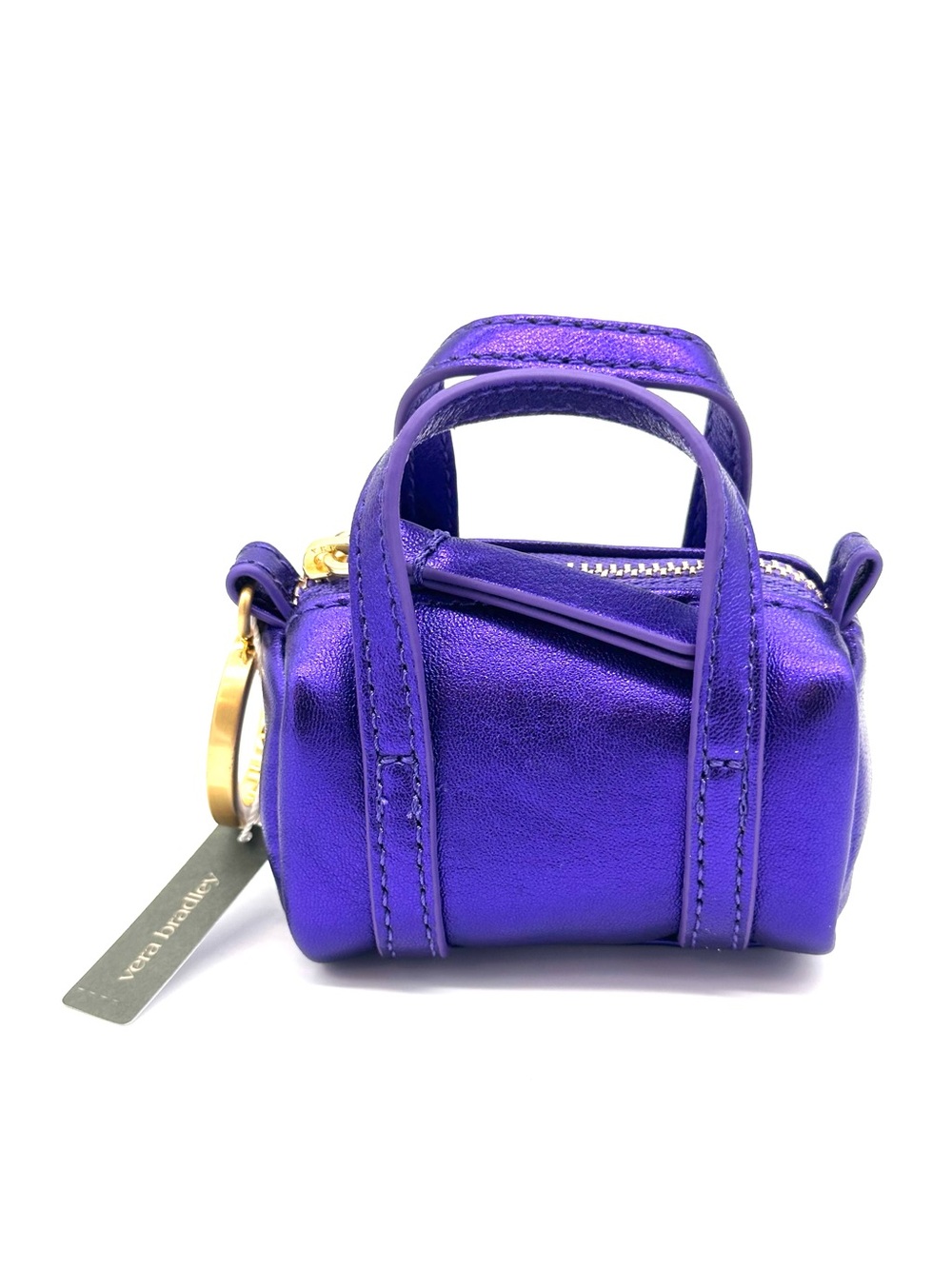 Vera Bradley Original Duffel Bag Charm Metallic Purple Leather Keychain